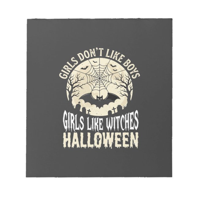 Bloco De Notas Meninas Como Bruxas Design de Morcego de Halloween (Frente)