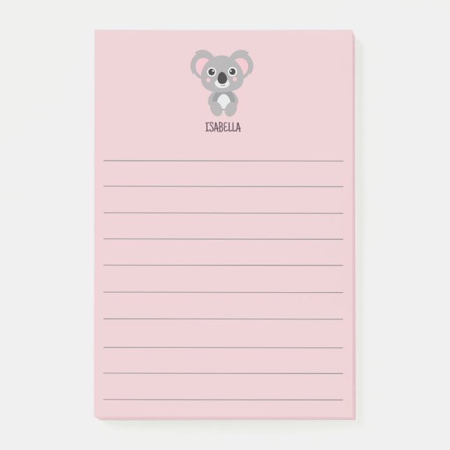 Bloco De Notas Meninas rosa e bonitas Nome do Urso Koala (Frente)