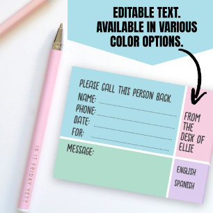 Bloco De Notas Mensagem de Telefone com Nome Personalizado para E