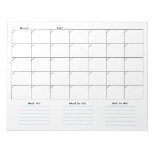 Bloco de notas mensal do calendário