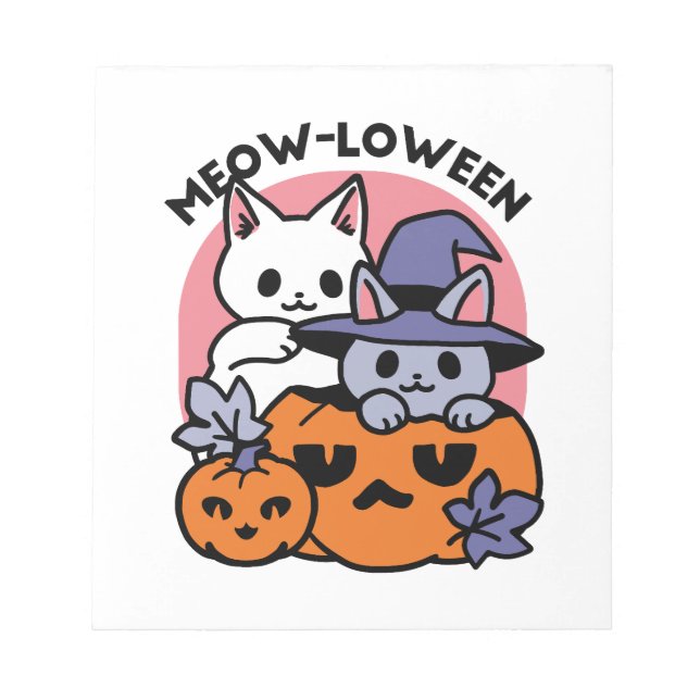 Bloco De Notas Meow-Loween - Design de Gato de Halloween (Frente)