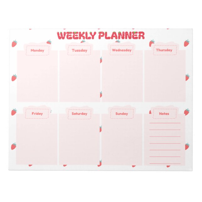 Bloco De Notas Mesa do Planejador Semanal Bonito de Morango (Frente)