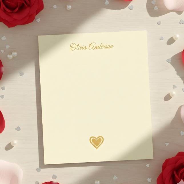Bloco De Notas Metallic Gold Heart Valentines Day Personalized (Criador carregado)