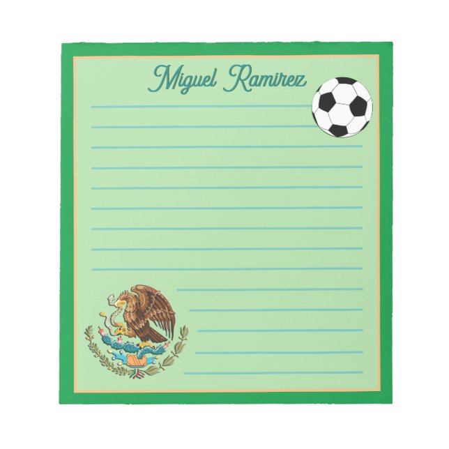 Bloco De Notas México - Esfera Personalizada de Futebol, Nome, Li (Frente)