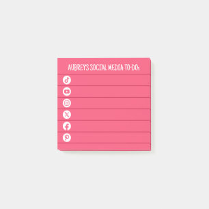 Bloco De Notas Mídia social rosa quente e branca para fazer lista
