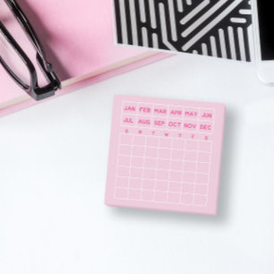 Bloco De Notas Mini Calendário do Planejador Mensal Mínimo Rosa