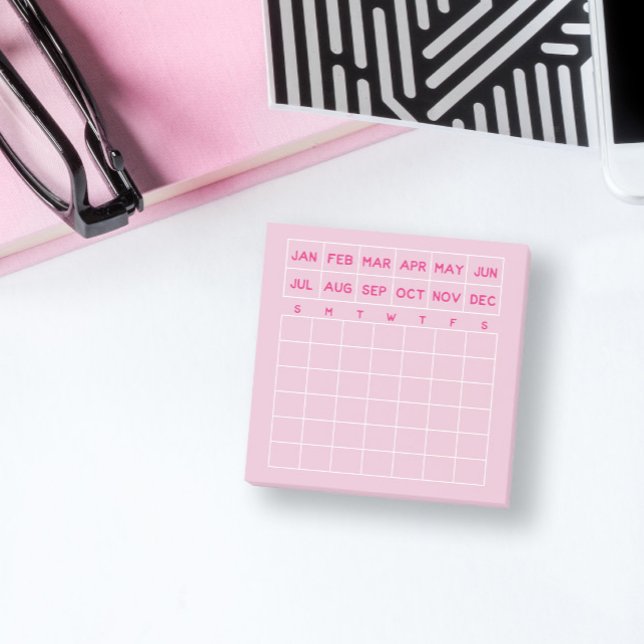 Bloco De Notas Mini Calendário do Planejador Mensal Mínimo Rosa (Criador carregado)
