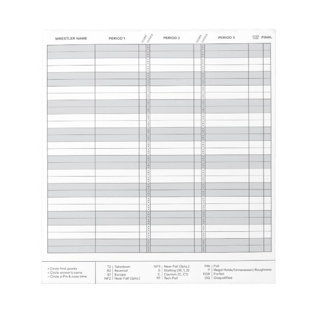 Bloco De Notas Mini Luta Pad de Pontuação (Frente)