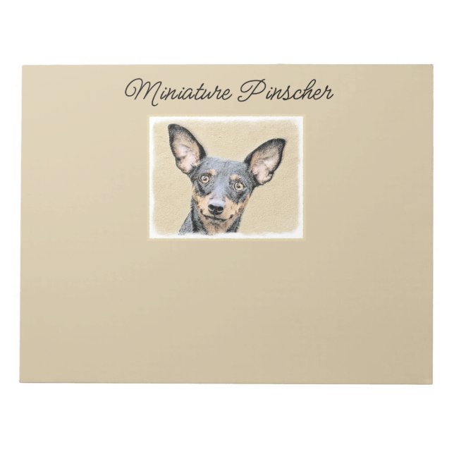 Bloco De Notas Miniatura Pinscher Pintando Bela Arte Original de  (Frente)