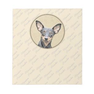 Bloco De Notas Miniatura Pinscher Pintando Bela Arte Original de