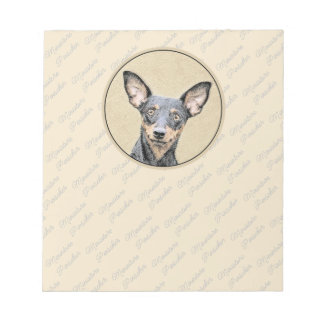 Bloco De Notas Miniatura Pinscher Pintando Bela Arte Original de