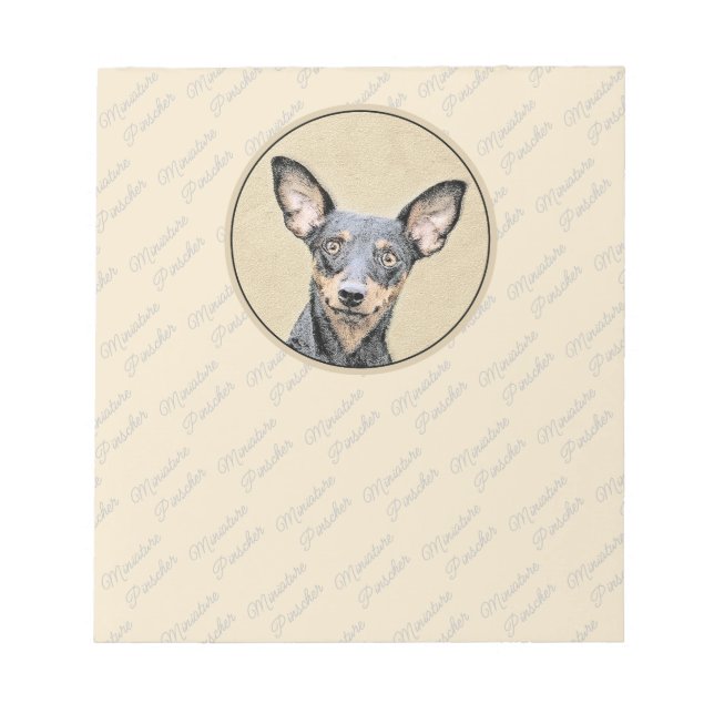 Bloco De Notas Miniatura Pinscher Pintando Bela Arte Original de  (Frente)