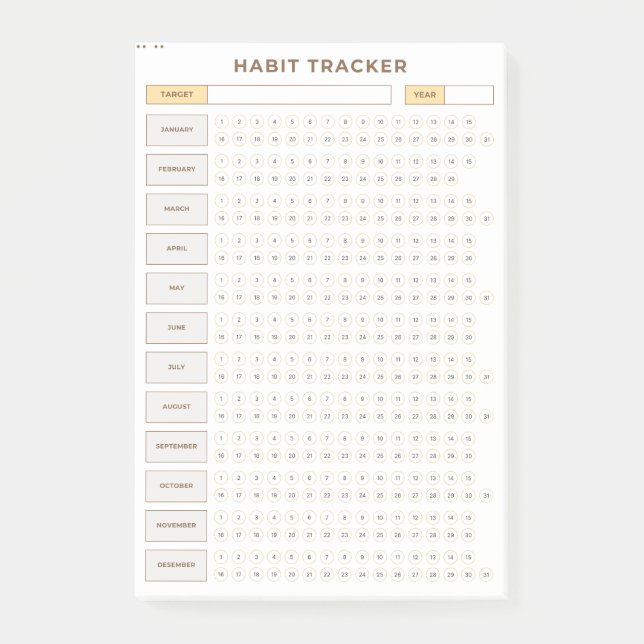 Bloco De Notas Minimal Habit Tracker Beige Grid Design (Frente)