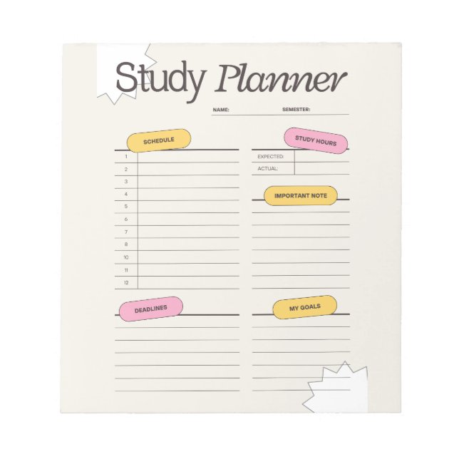 Bloco De Notas Minimal Study Planner With Hourly Schedule (Frente)