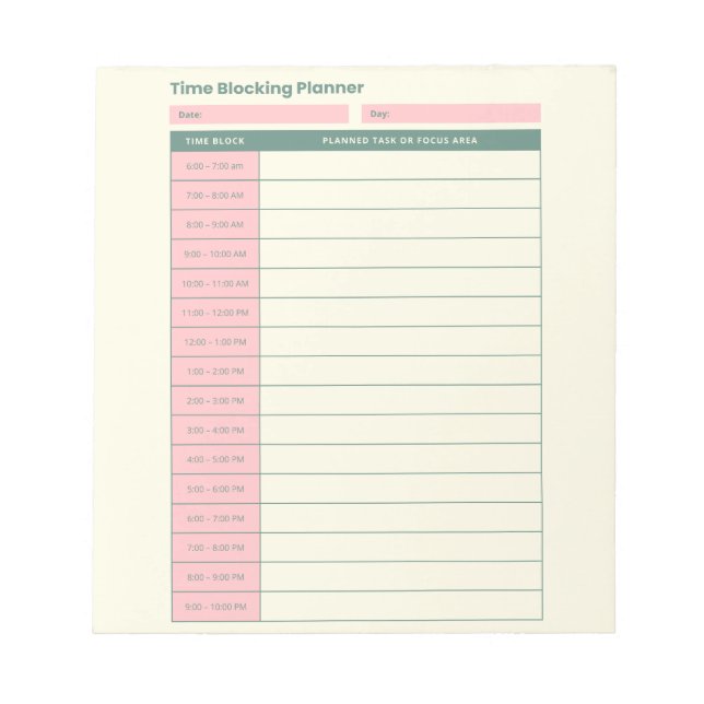 Bloco De Notas Minimal Time Blocking Planner Pink Layout (Frente)