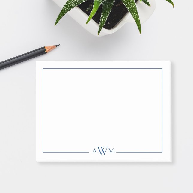 Bloco De Notas Minimalist Blue Three Letter Monogram (Criador carregado)