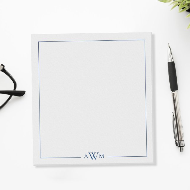 Bloco De Notas Minimalist Blue Three Letter Monogram (Criador carregado)