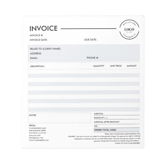 Bloco De Notas Minimalist Custom Business Invoice Sales Receipt (Frente)