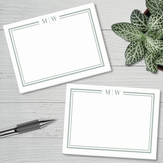 Bloco De Notas Minimalist Green Monogram (Minimalist Green Monogram Post-it Notes)