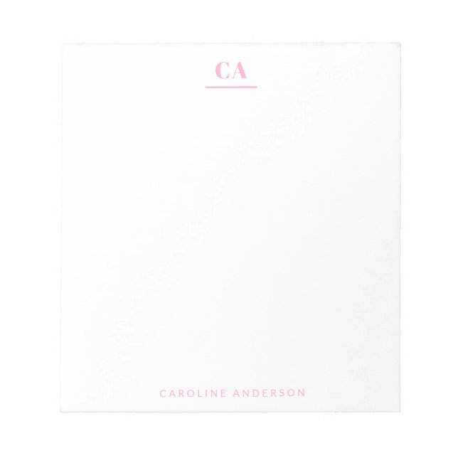 Bloco De Notas Minimalist Modern Simple Pink Monogram Personal  (Frente)