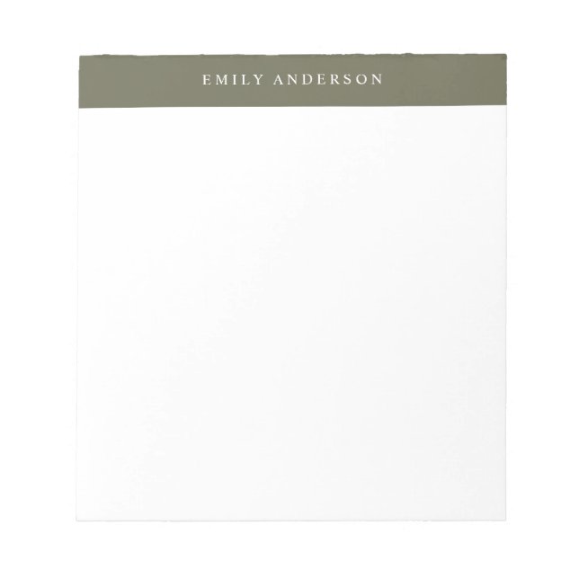 Bloco De Notas Minimalist Olive Green Elegant Monogram (Frente)
