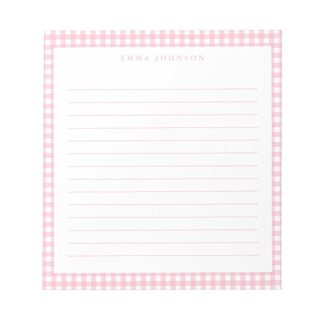 Bloco De Notas Minimalist Pink Gingham Monogram Lined (Frente)