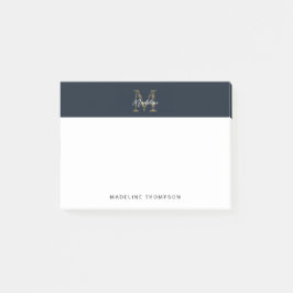 Bloco De Notas Minimalist Script Metallic Navy Blue Gold Monogram