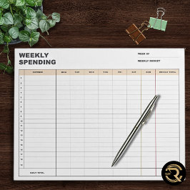 Bloco De Notas Minimalist Weekly Spending Tracker