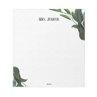 Bloco de Notas Minimalista Professor Folhas Verdes