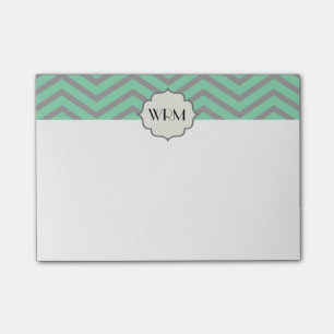 Bloco De Notas Mint Green Cinza Chevron Monograma Com Padrão