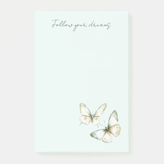 Bloco De Notas Mint Green White Butterflies (Frente)