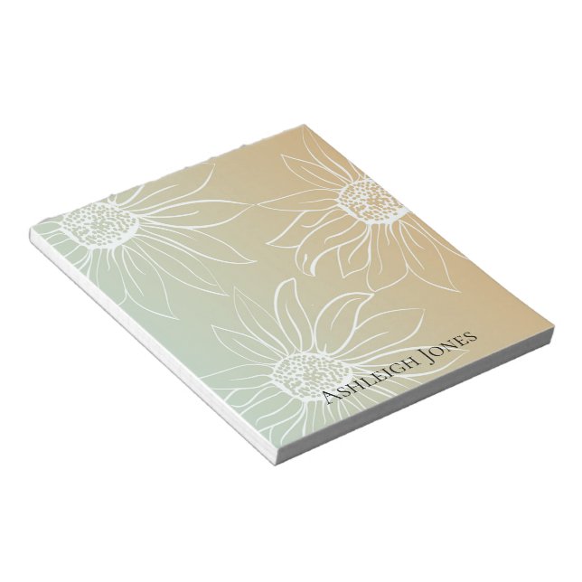 Bloco De Notas Mint Peach White Daisies Floral (Inclinado)