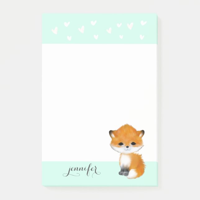 Bloco De Notas Mint Woodland Fox Heart Posta (Frente)