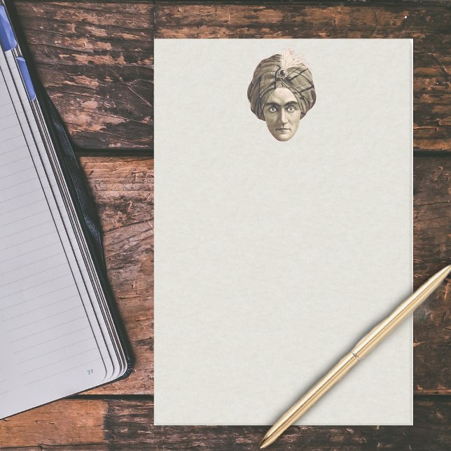 Bloco De Notas Misterioso Spooky Magical Genie Head Face Turban (Head face of vintage Genie man wearing turban on light grey large post it notes.)