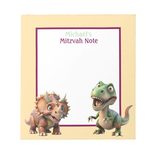 Bloco de Notas Mitzvah de Dinossauro para Meninos (Frente)