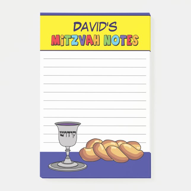 Bloco De Notas Mitzvah Kiddush Amarelo Personalizado (Frente)