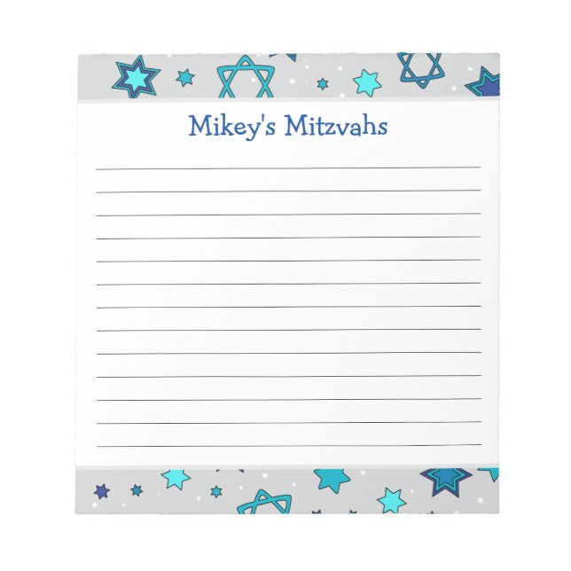Bloco De Notas Mitzvah Notepad - Estrela Cinza de David (Frente)