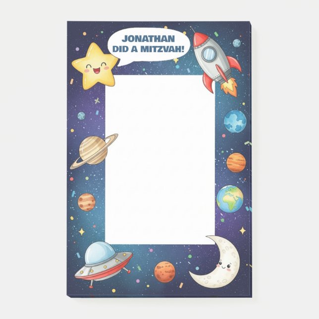 Bloco De Notas Mitzvah Personalizado com Tema de Espaço Sideral (Frente)