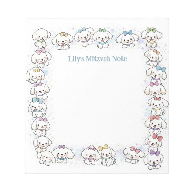 Bloco De Notas Mitzvah Personalizado Nota Notepad Cães Brancos (Frente)