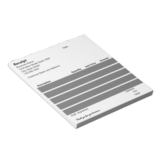 Bloco De Notas Modelo de Básico de Recebimento Preto e Branco (Inclinado)