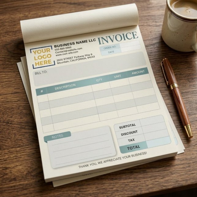 Bloco De Notas Modelo de Formulário de Pedido de Venda de Recibo  (editable small business invoice template, professional custom logo receipt pad, elegant printable )