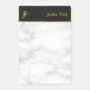 Bloco De Notas Modelo de Monograma Branco Marble Preto