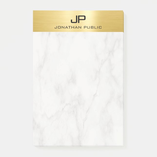 Bloco De Notas Modelo de Monograma Moderno Dourado e Marble Perso (Frente)