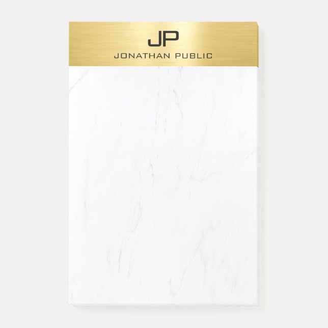 Bloco De Notas Modelo de Monograma Simples Dourado e Marble (Frente)