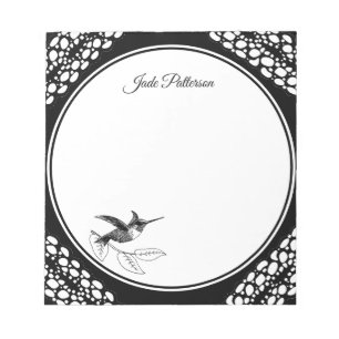 Bloco De Notas Modelo de Nome de Moldura Circular de Pássaro Pret