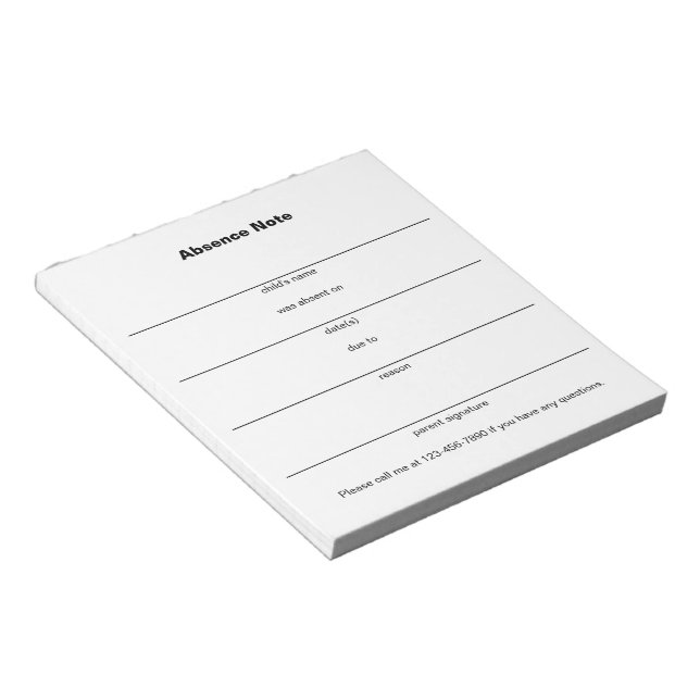 Bloco De Notas Modelo de Nota de Ausência do Pai para a Escola (Inclinado)
