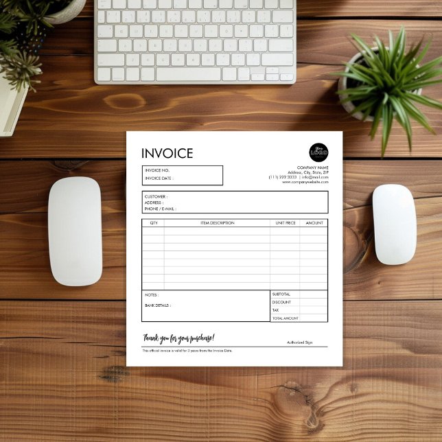 Bloco De Notas Modelo de Recebimento de NFF Personalizada Minimal (Minimalist Custom Invoice Sales Receipt Template Notepad desk top mock up)