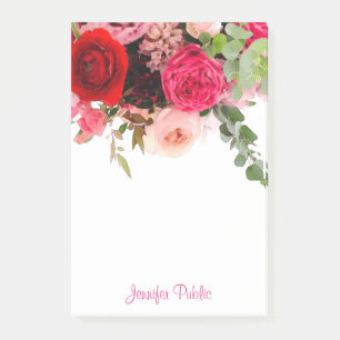 Bloco De Notas Modelo de Rosa Floral de Aquarela de Script de Cal