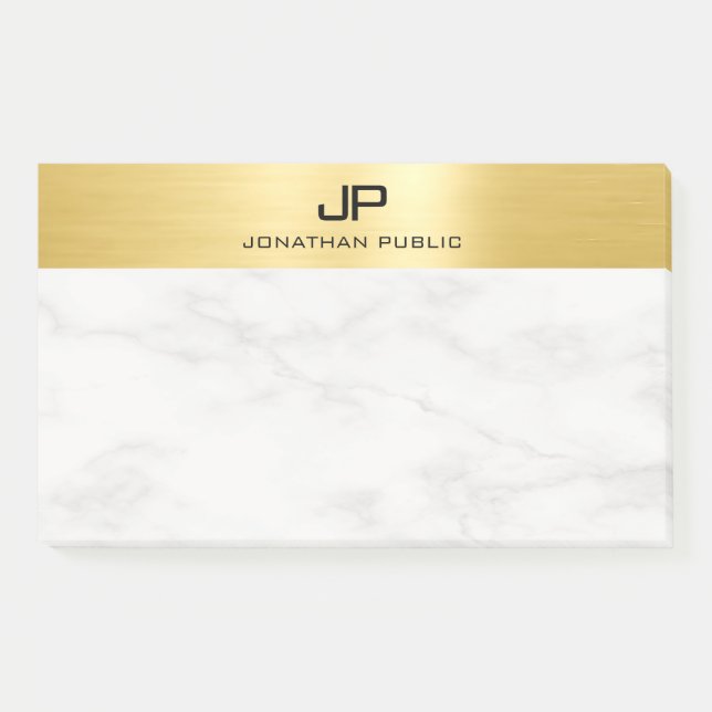 Bloco De Notas Modelo Dourada de Faux Moderno Elegante Branco (Frente)