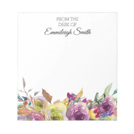 Bloco De Notas Modelo Floral de Aquarela Roxo Elegante Amarelo